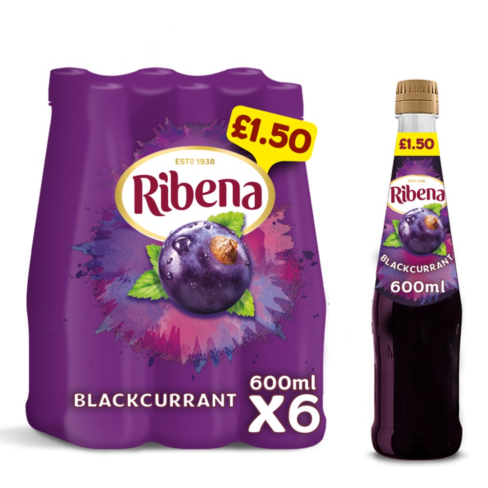 Ribena Blackcurrant Squash PMP £1.50 (600ml × 6 × 1)