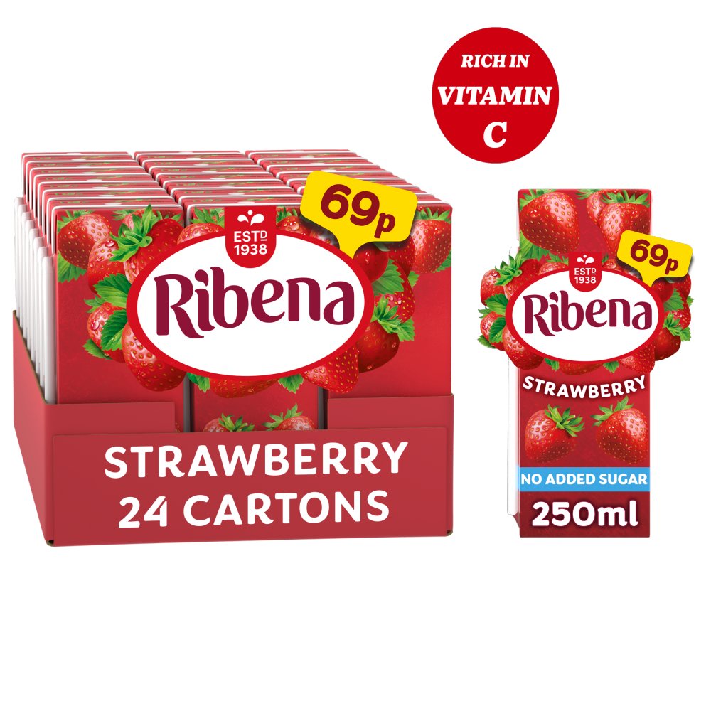Ribena Strawberry Not Added Sugar Juice Drink PMP 69p (250ml × 24 × 1)