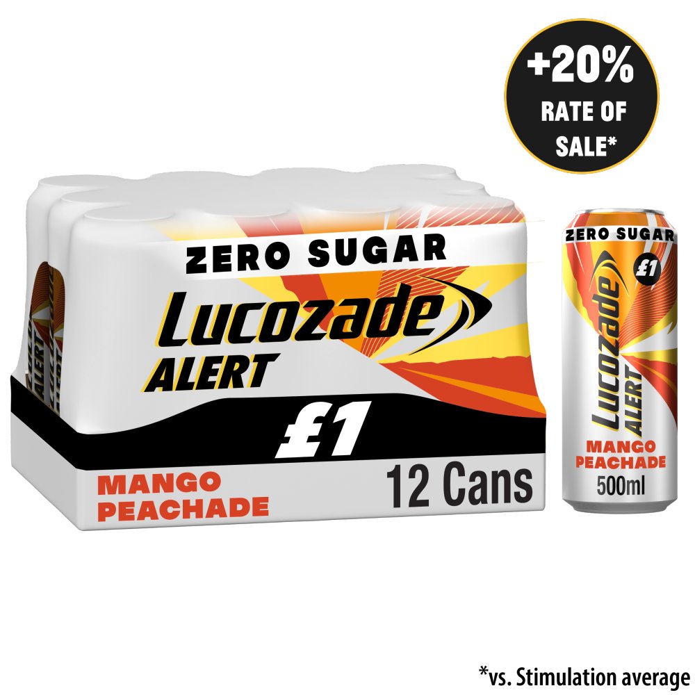Lucozade Alert Zero Mango & Peach Caffeine Energy Drink £1 PMP (500ml × 12 × 1)