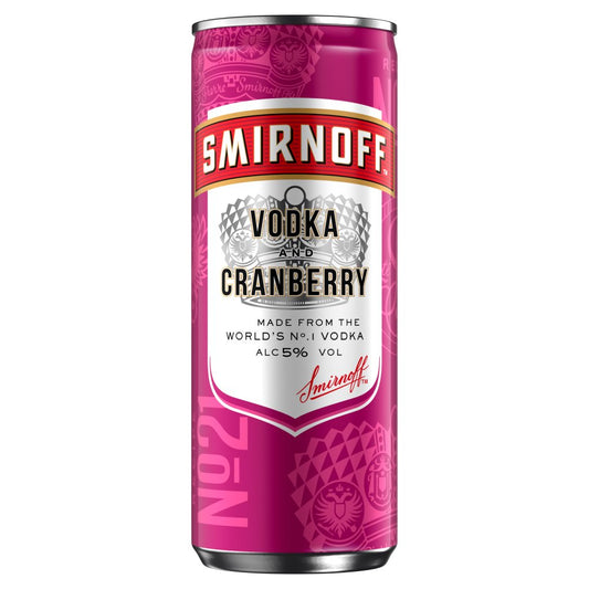 Smirnoff No.21 Vodka and Cranberry 5% vol Ready to Drink Premix 250ml Can (250ml x 12 x 1)