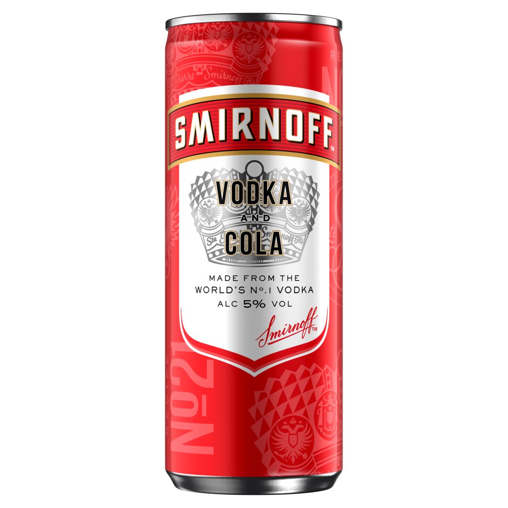 Smirnoff No.21 Vodka and Cola 5% vol Ready to Drink Premix 250ml Can (250ml x 12 x 1)