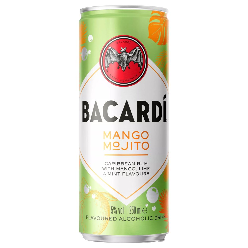 BACARDI� Mango Mojito Premix Rum Cocktail, 25cl (250ml x 12 x 1)