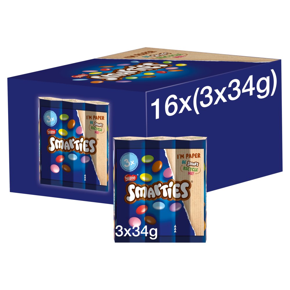 Smarties Milk Chocolate Tube 3 Pack Multipack (34g × 16 × 1)