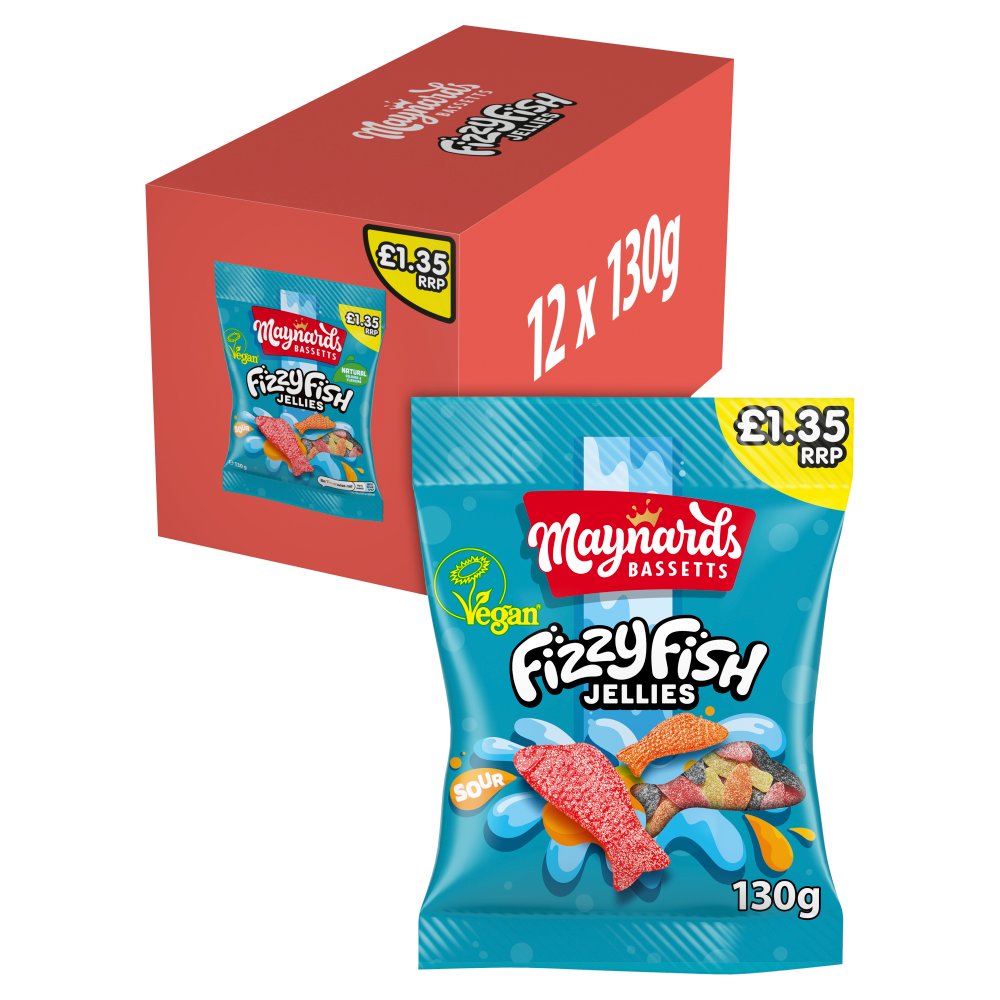 Maynards Bassetts Fizzy Fish Sweets Bag £1.35 PMP (130g × 12 × 1)