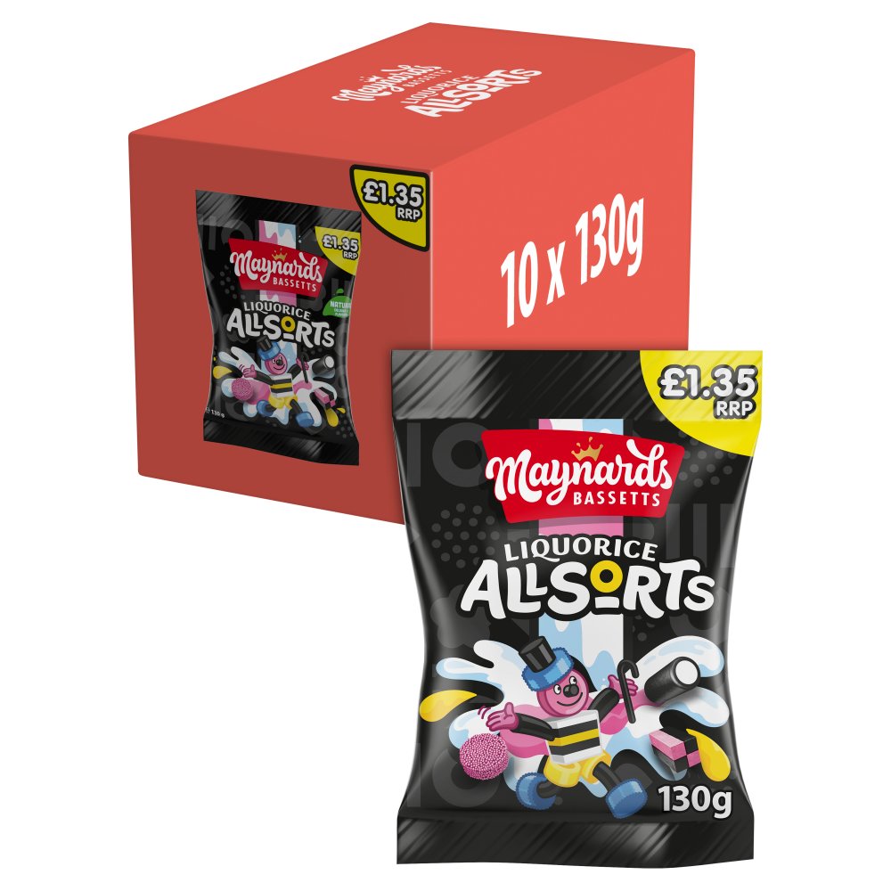 Maynards Bassetts Liquorice Allsorts Sweets Bag £1.35 PMP (130g × 10 × 1)