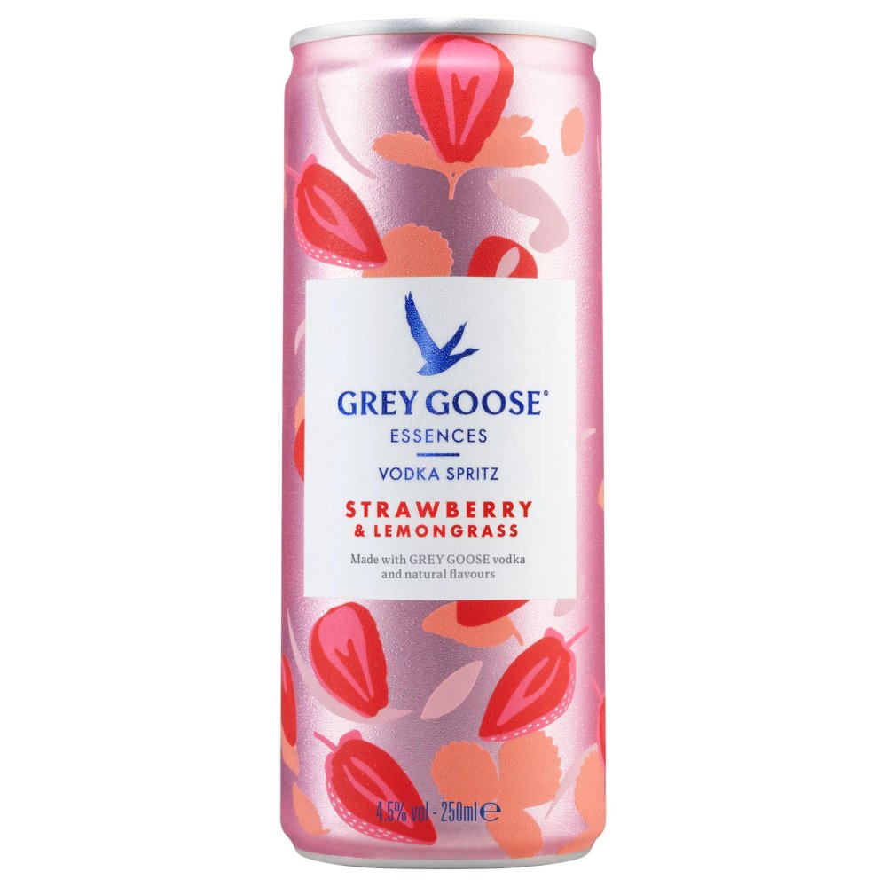 GREY GOOSE Essences Vodka Spritz Strawberry & Lemon Premix Cocktail, 25cl (250ml x 12 x 1)