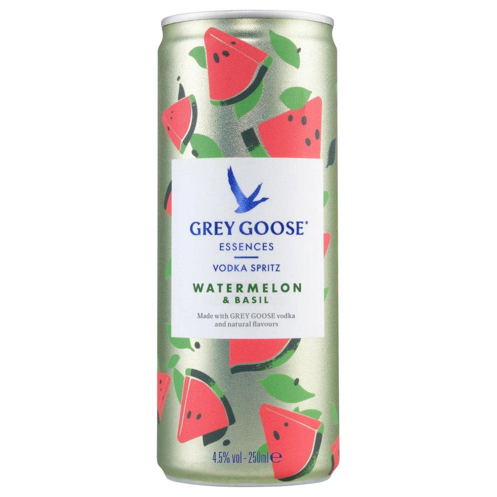 GREY GOOSE Essences Vodka Spritz Watermelon & Basil Premix Cocktail, 25cl (A250ml x 12 x 1)