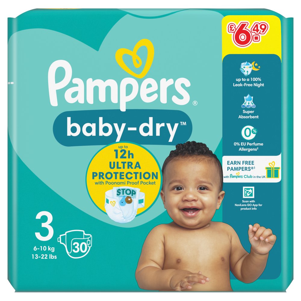 Pampers Baby-Dry Size 3, 30 Nappies (30s × 4 × 1)