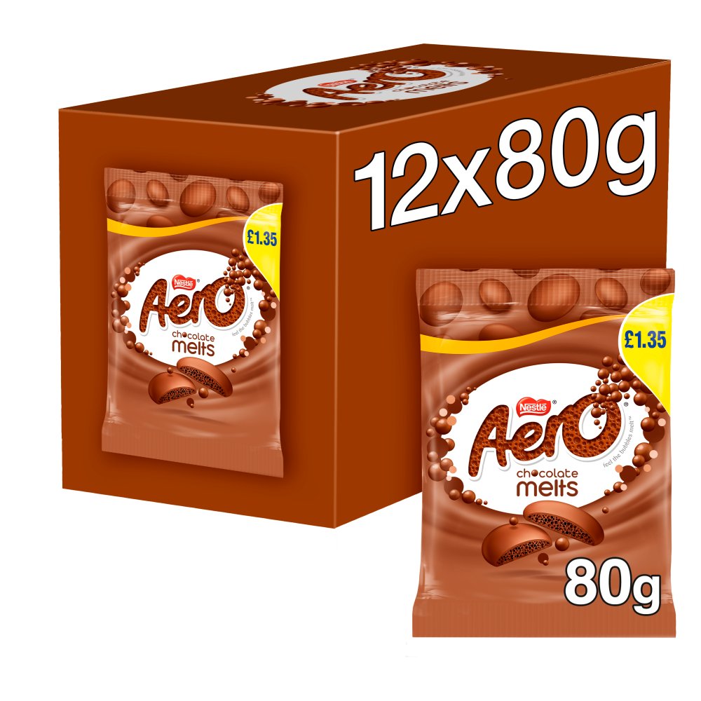 Aero Melts Milk Chocolate Sharing Bag PMP £1.35 (80g × 12 × 1)