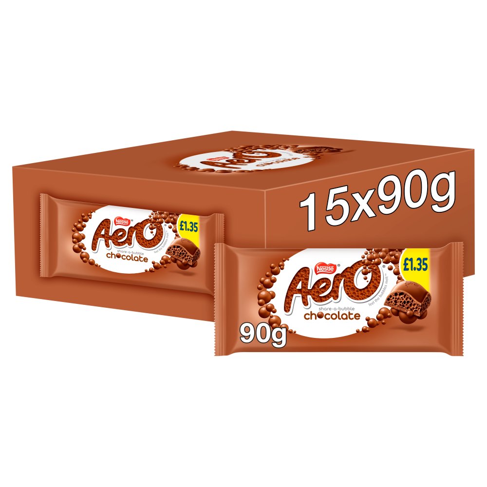 Aero Milk Chocolate Sharing Bar PMP £1.35 (90g × 15 × 1)