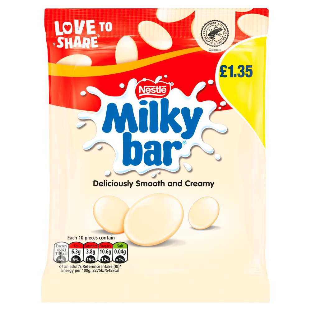 Milkybar Giant Buttons White Chocolate Sharing Bag PMP £1.35 (85g × 12 × 1)