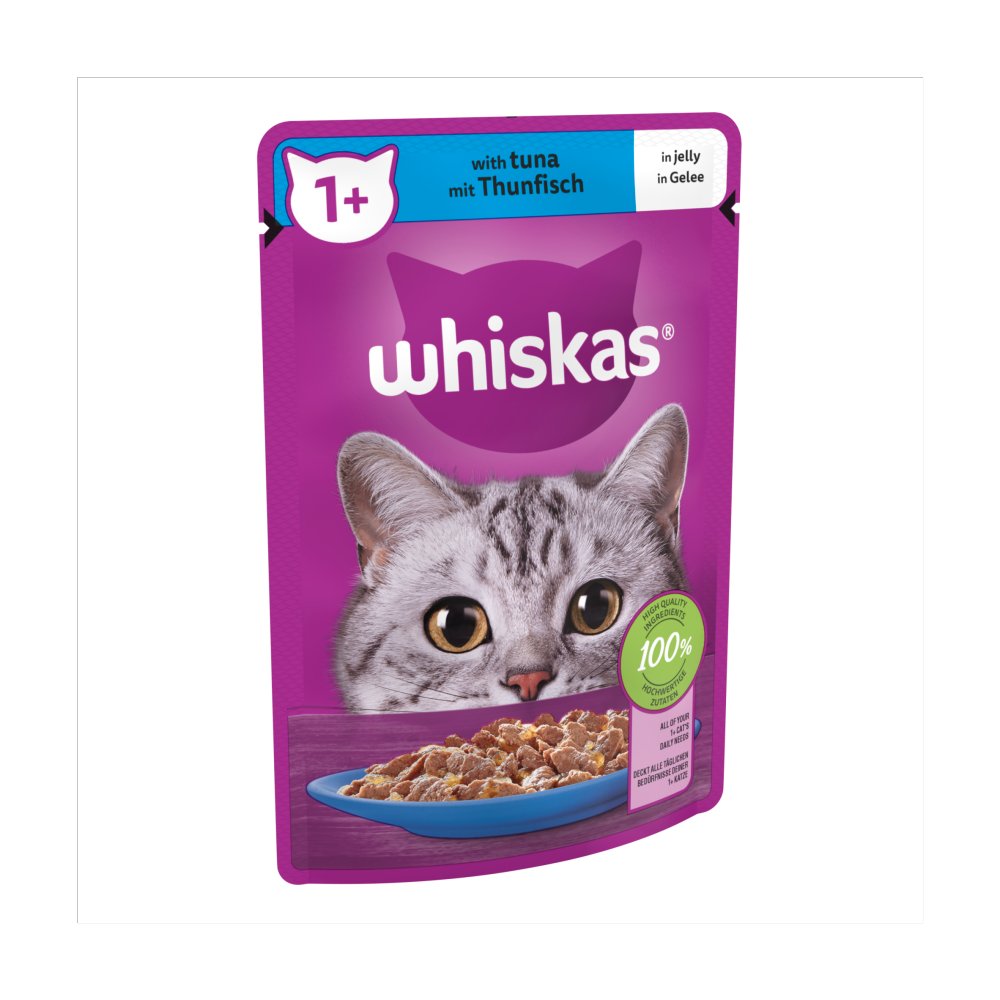 Whiskas 1+ Adult Wet Cat Food Pouches in Jelly with Tuna (85g × 28 × 1)