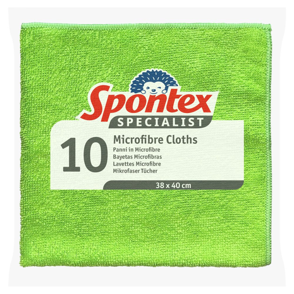 Spontex Specialist 10 Microfibre Cloths, 38 x 40cm Cleaning Cloths (10pk × 10)