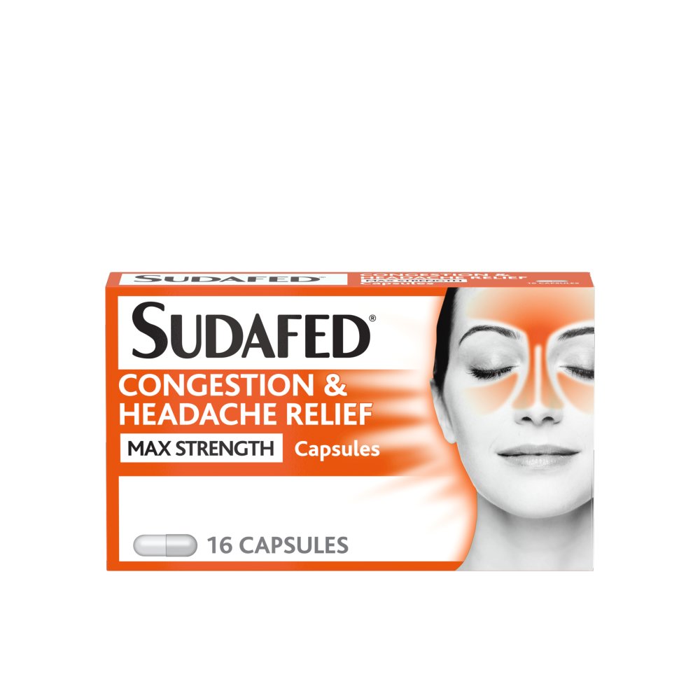 Sudafed Congestion & Headache Relief Max Strength Capsules Pack of 16 (16s × 6 × 1)