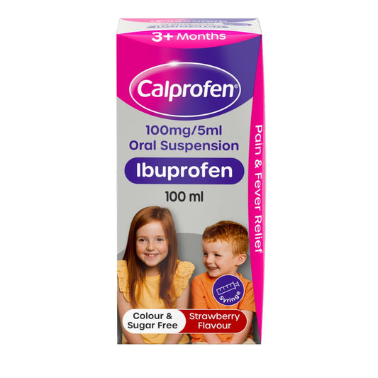 Calprofen Oral Suspension Ibuprofen 3+ Months Strawberry Flavour 100ml (100ml × 6 × 1)