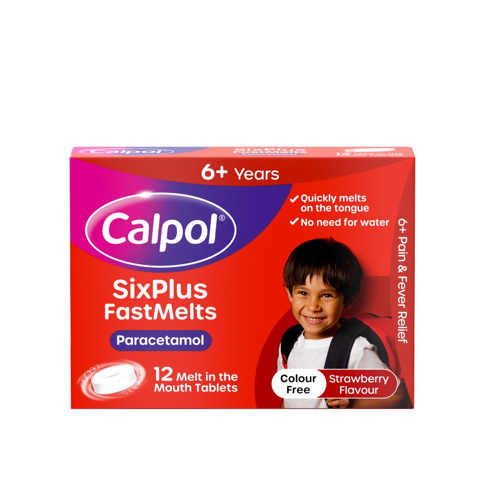 Calpol SixPlus Fast Melts Paracetamol Strawberry Flavour 6+ Years 12s (12s × 6 × 1)
