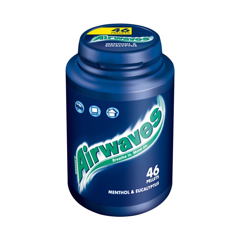 AIRWAVES Menthol & Eucalyptus flavour Sugar Free Chewing Gum Bottle (46pce × 6 × 24)