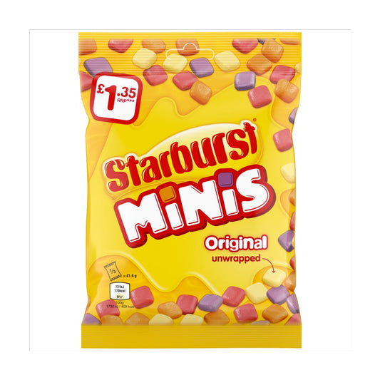 Starburst Minis Vegan Chewy Sweets Fruit Flavoured Treat Bag £1.35 PMP (125g × 12 × 1)