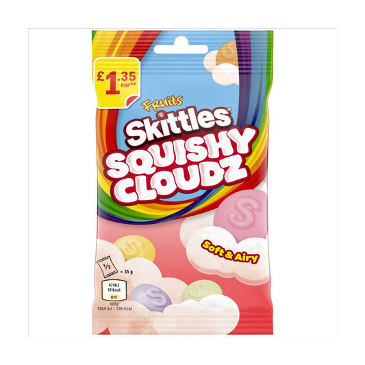 Skittles Squishy Cloudz Chewy Sweets Fruit Flavoured Sweets Treat Bag £1.35 PMP (70g × 14 × 1)