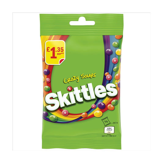 Skittles Vegan Chewy Crazy Sour Sweets Fruit Flavoured Treat Bag £1.35 PMP (109g × 14 × 1)