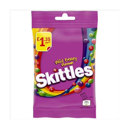Skittles Vegan Chewy Sweets Wild Berry Fruit Flavoured Treat Bag £1.35 PMP (109g × 14 × 1)