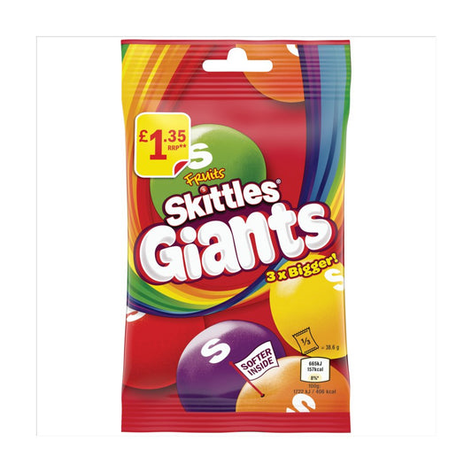 Skittles Giants Vegan Chewy Sweets Fruit Flavoured Treat Bag £1.35 PMP (116g × 14 × 1)