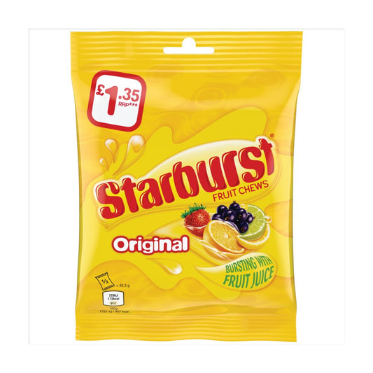 Starburst Vegan Chewy Sweets Fruit Flavoured Pouch Bag £1.35 PMP (127g × 12 × 1)