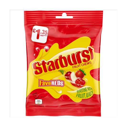 Starburst Fave Reds Vegan Chewy Sweets Fruit Flavoured Treat Bag £1.35 PMP (127g × 12 × 1)