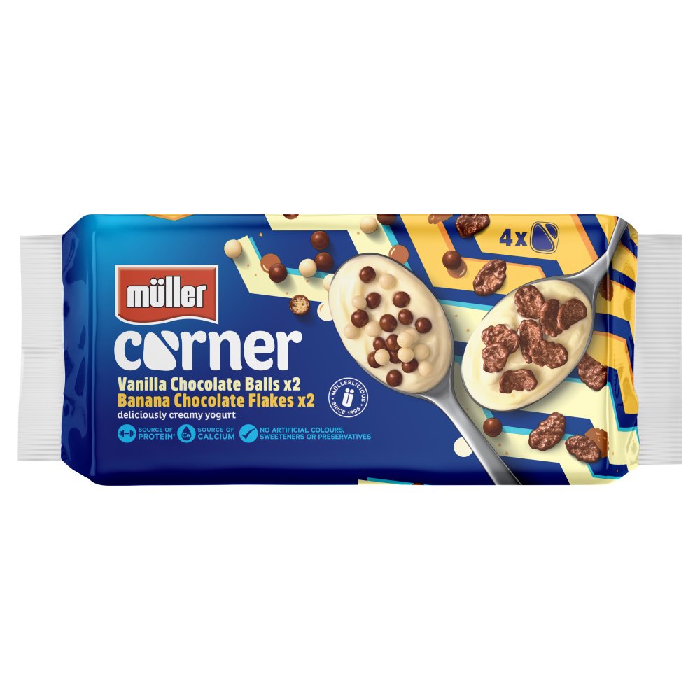 Müller Corner Vanilla Chocolate Balls and Banana Chocolate Flakes Yogurts (4pk × 3)