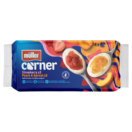 Müller Corner Strawberry and Peach Apricot Yogurts (4pk × 3)