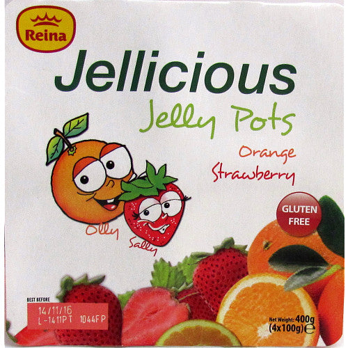 Reina Jellicious Jelly Pots Orange and Strawberry (100g × 12)