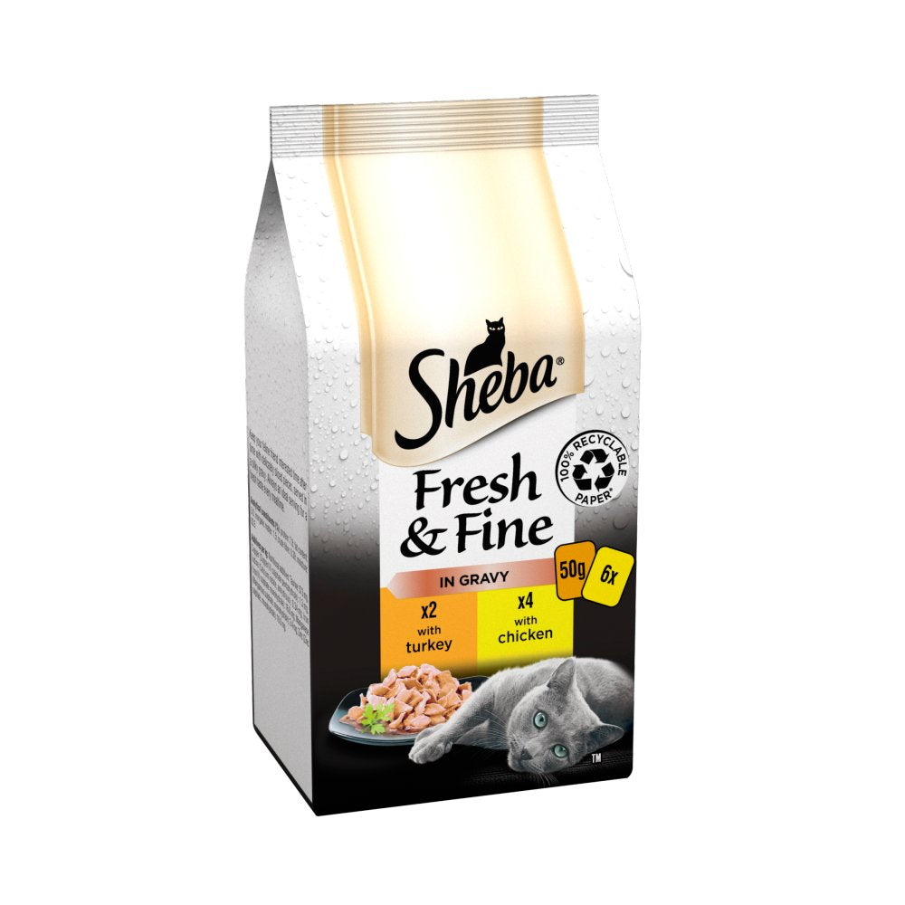 Sheba Fresh & Fine Wet Cat Food Pouches Chicken & Turkey in Gravy (50g × 1)