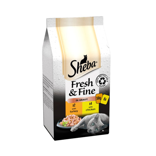 Sheba Fresh & Fine Wet Cat Food Pouches Chicken & Turkey in Gravy (50g × 8)