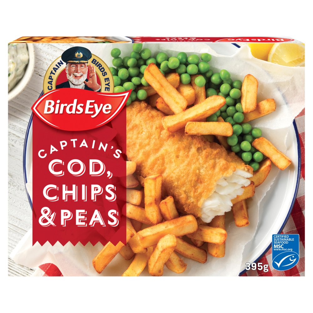 Birds Eye Battered Cod Chips & Peas Ready Meal (395g × 6)