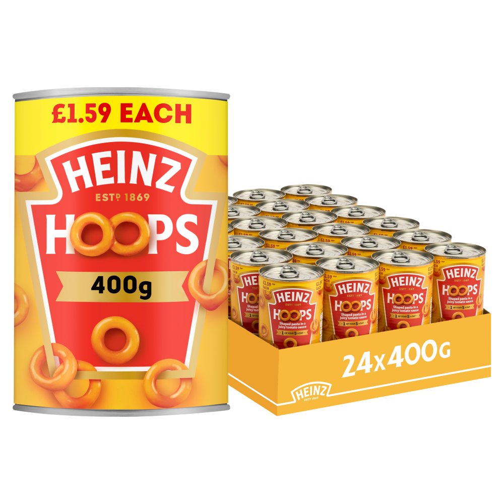 Heinz Hoops Shaped Pasta in Tomato Sauce PMP (400g × 24 × 1)