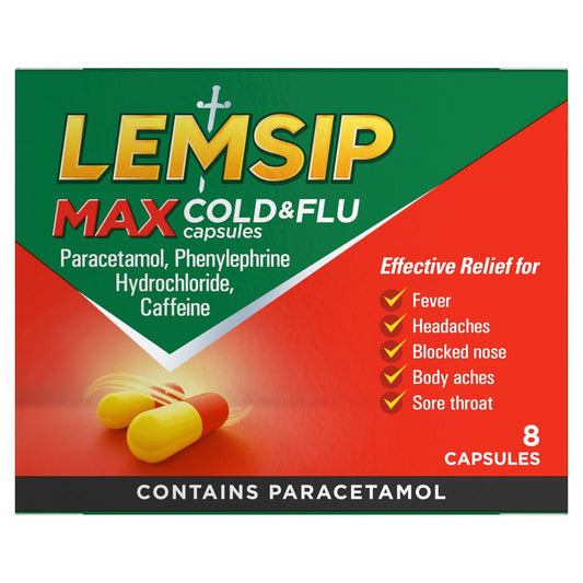 Lemsip Max Cold & Flu Capsules 8 Capsules (8s × 6 × 1)