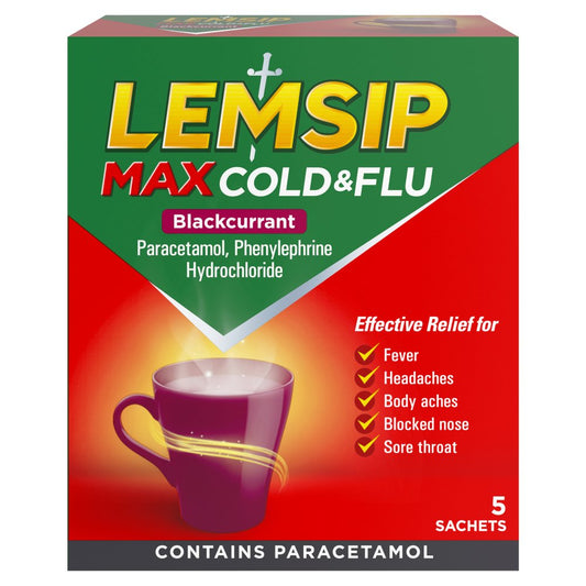 Lemsip Max Cold & Flu Blackcurrant 5 Sachets (5s × 6 × 1)