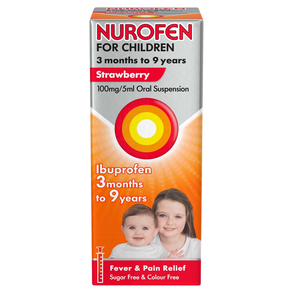 Nurofen for Children Strawberry Oral Suspension 3mths to 9yrs Ibuprofen 100ml (100ml × 6 × 1)