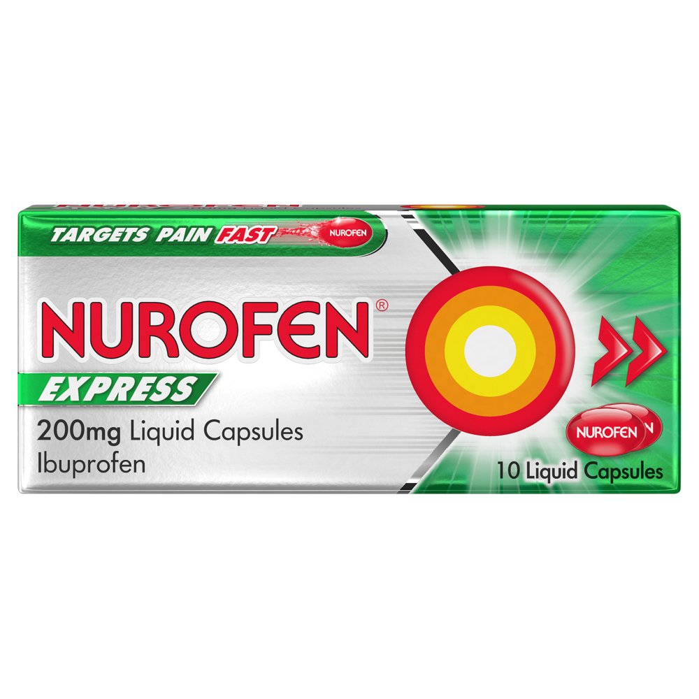 Nurofen Express Pain Relief 200mg Liquid Capsules x10 (10s × 12 × 1)