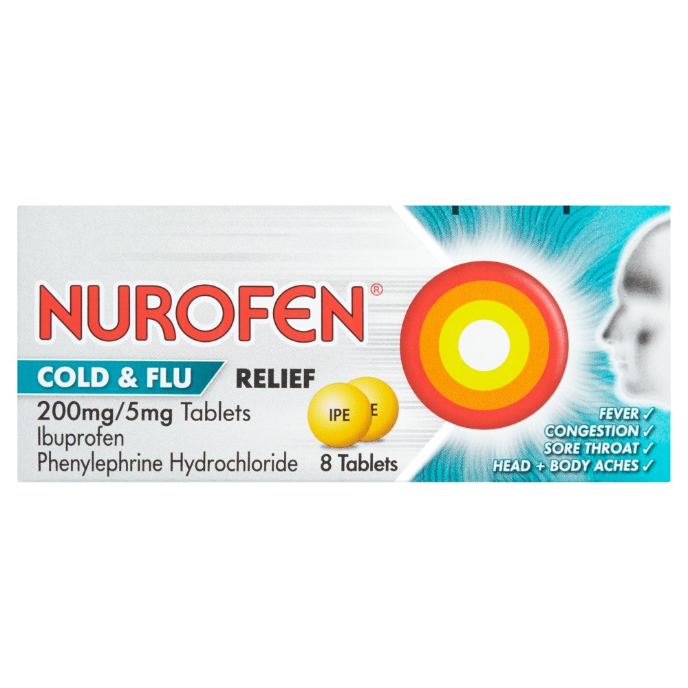 Nurofen Cold & Flu Relief 200mg/5mg Tablets 8 Tablets (8s × 12 × 1)