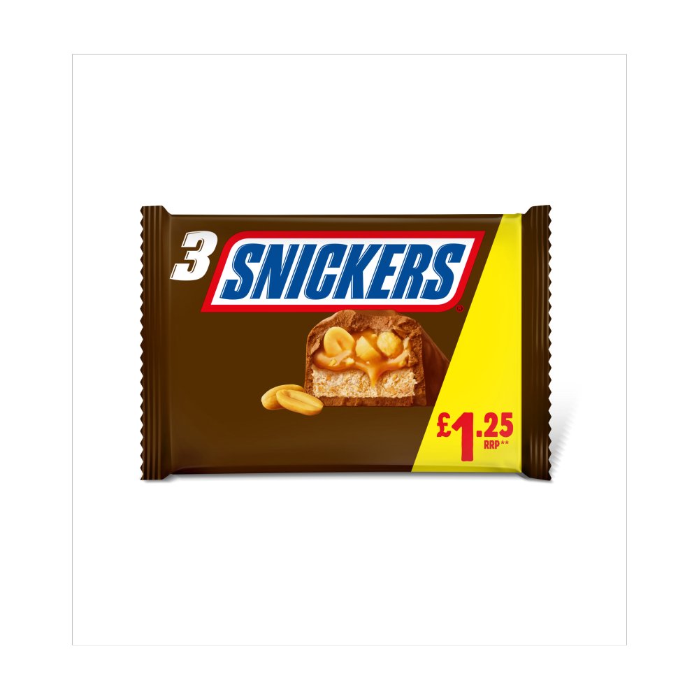 Snickers Caramel, Nougat, Peanuts & Milk Chocolate Bars Multipack £1.25 PMP (3pk × 22 × 1)