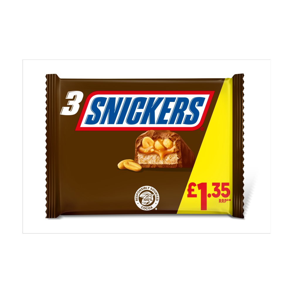 Snickers Caramel, Nougat, Peanuts & Milk Chocolate Bars Multipack £1.35 PMP (3pk × 22 × 1)