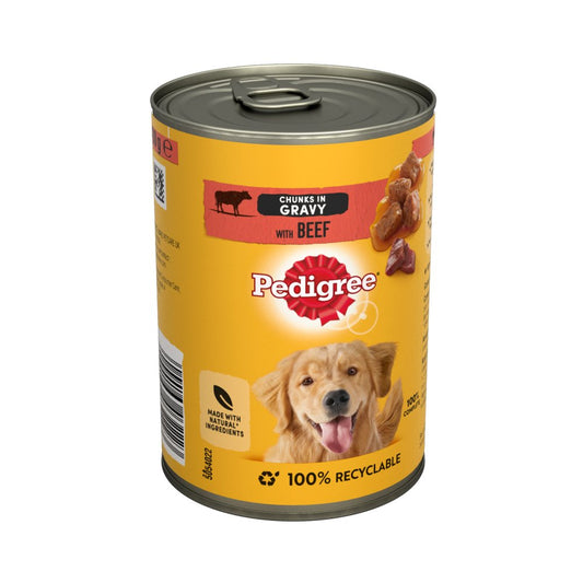 Pedigree Adult Wet Dog Food Tin Beef in Gravy (400g × 12 × 1)