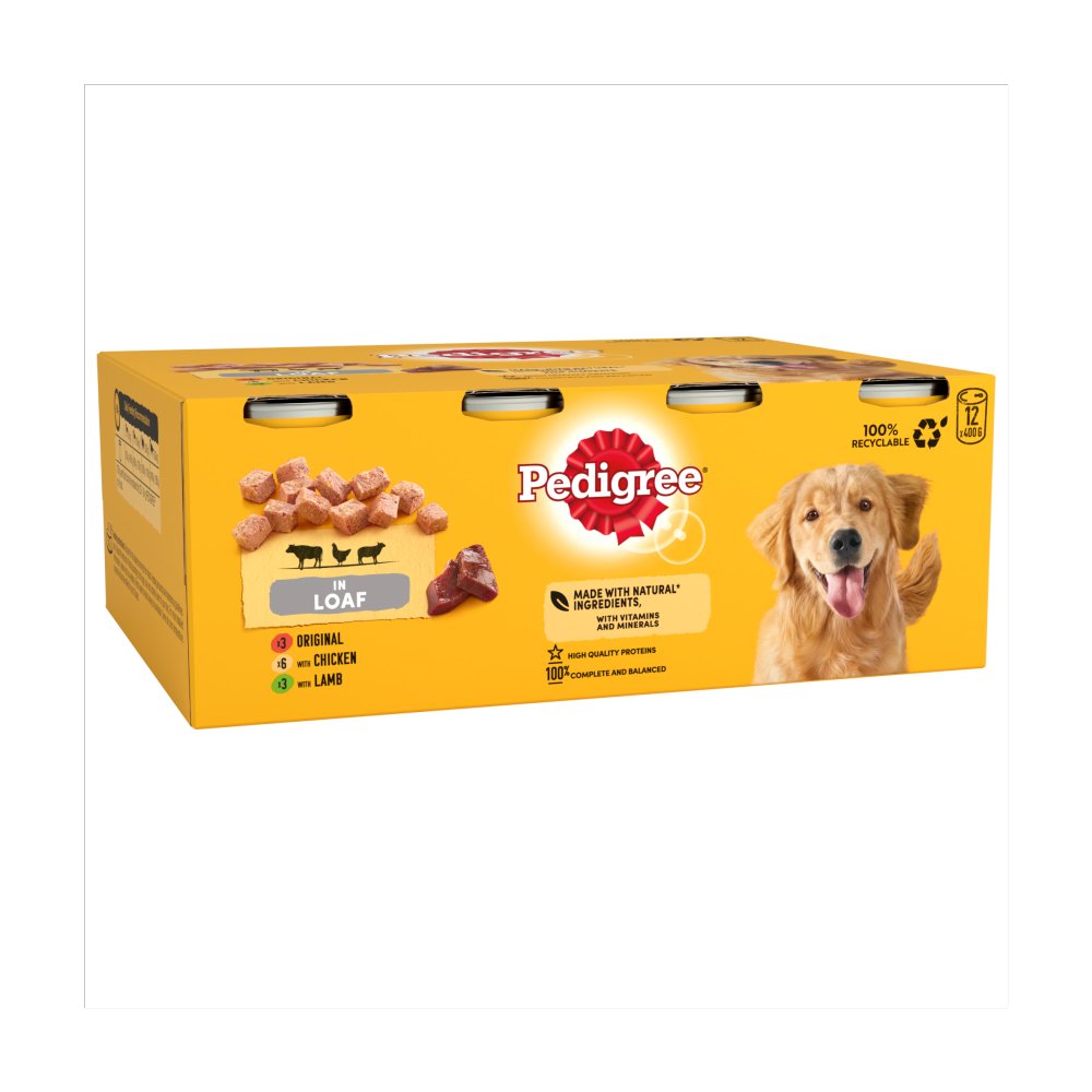 Pedigree Can Adult Dog Wet Chunks in Loaf Original, Chicken & Lamb (400g × 2)