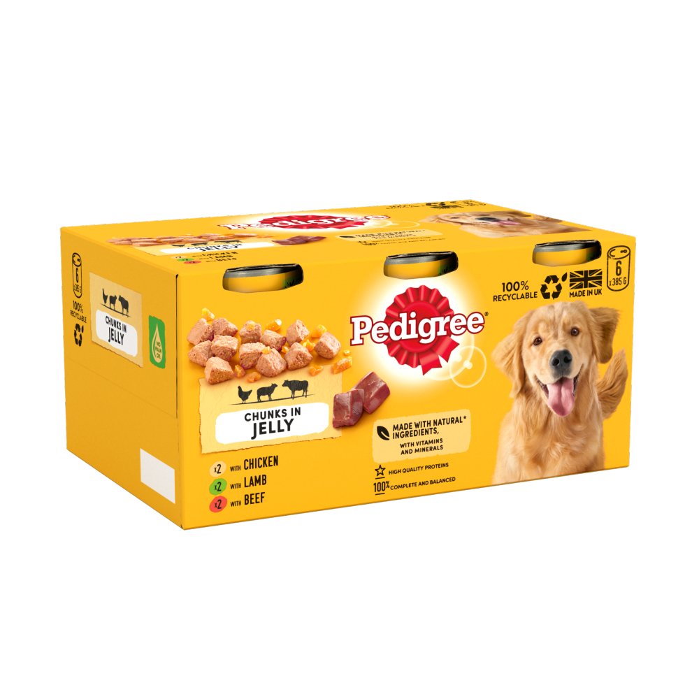 Pedigree Adult Wet Dog Food Tins Mixed in Jelly (385g × 1)