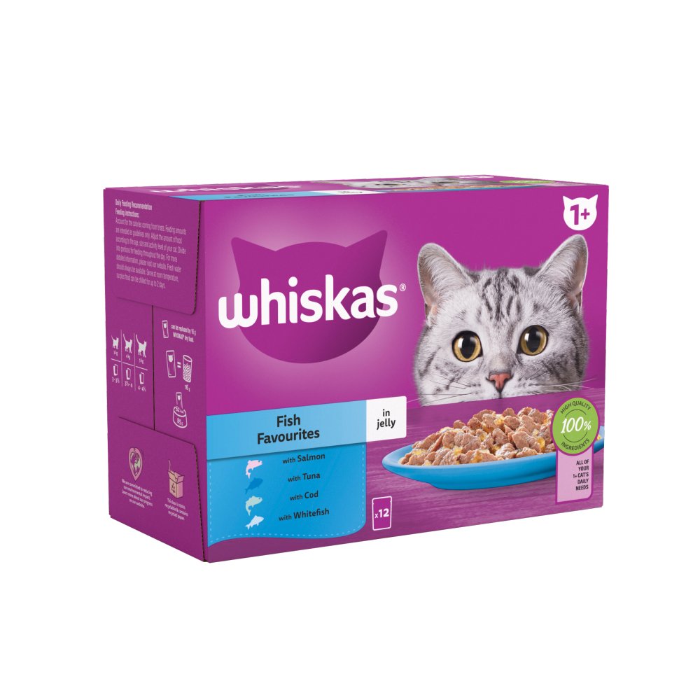 Whiskas 1+ Fish Favourites Adult Wet Cat Food Pouches in Jelly (85g × 4 × 1)