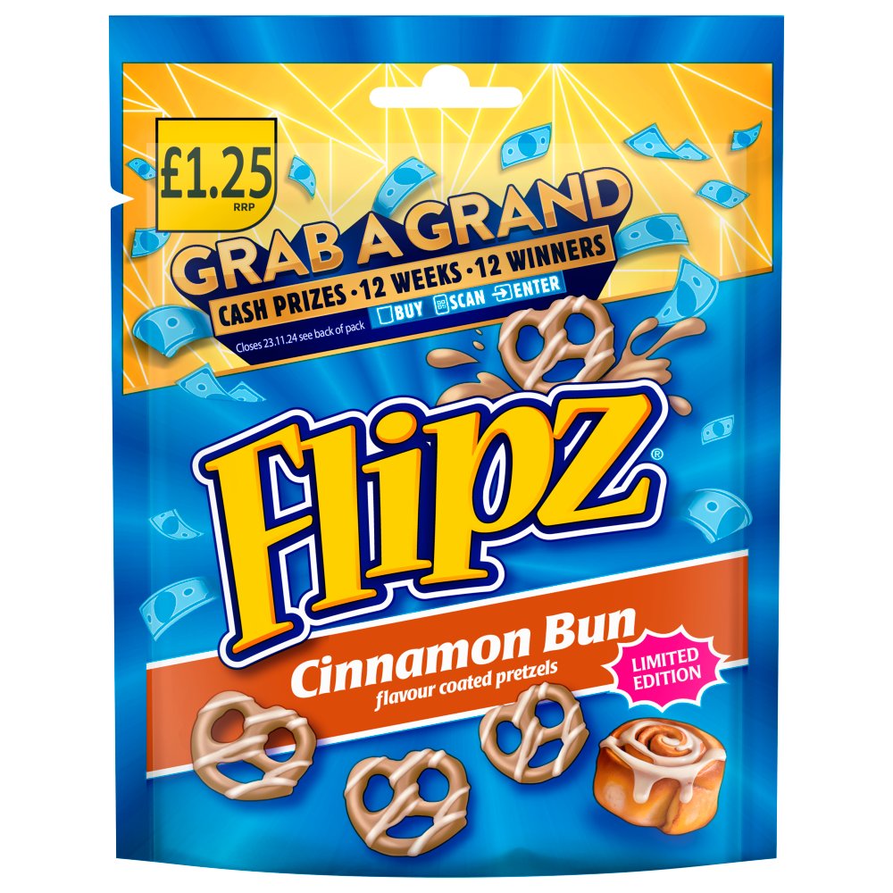 Flipz Limited Edition Cinnamon Bun Flavour Coated Pretzels (80g × 12 × 1)