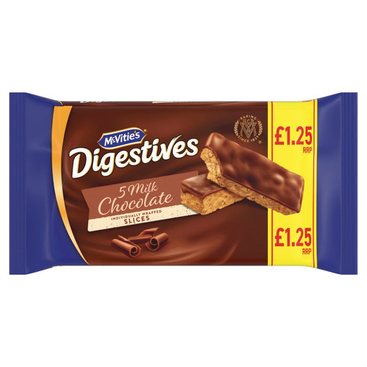 McVitie's Digestive Milk Chocolate Slices Cake Bars 5 Pack (114g × 10)