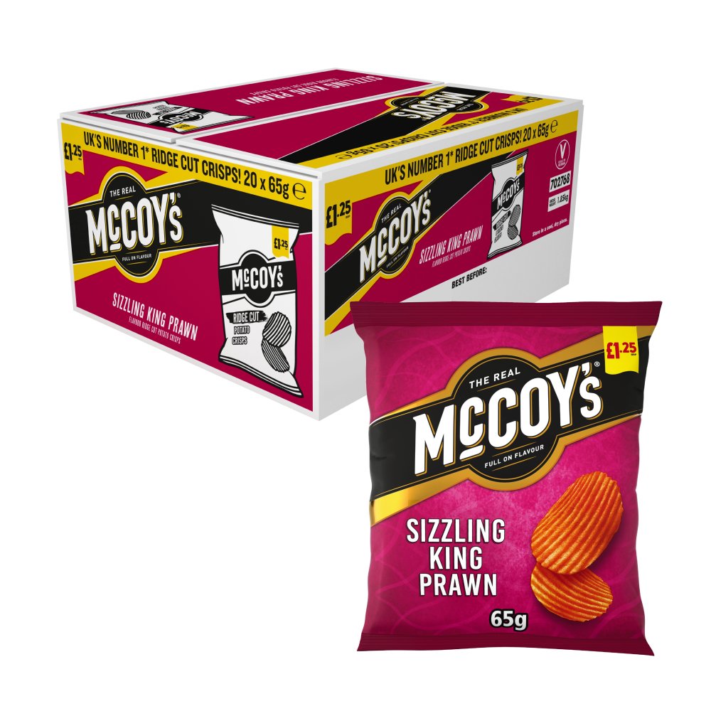 McCoy's Sizzling King Prawn Sharing Crisps , £1.25 PMP (65g × 20 × 1)