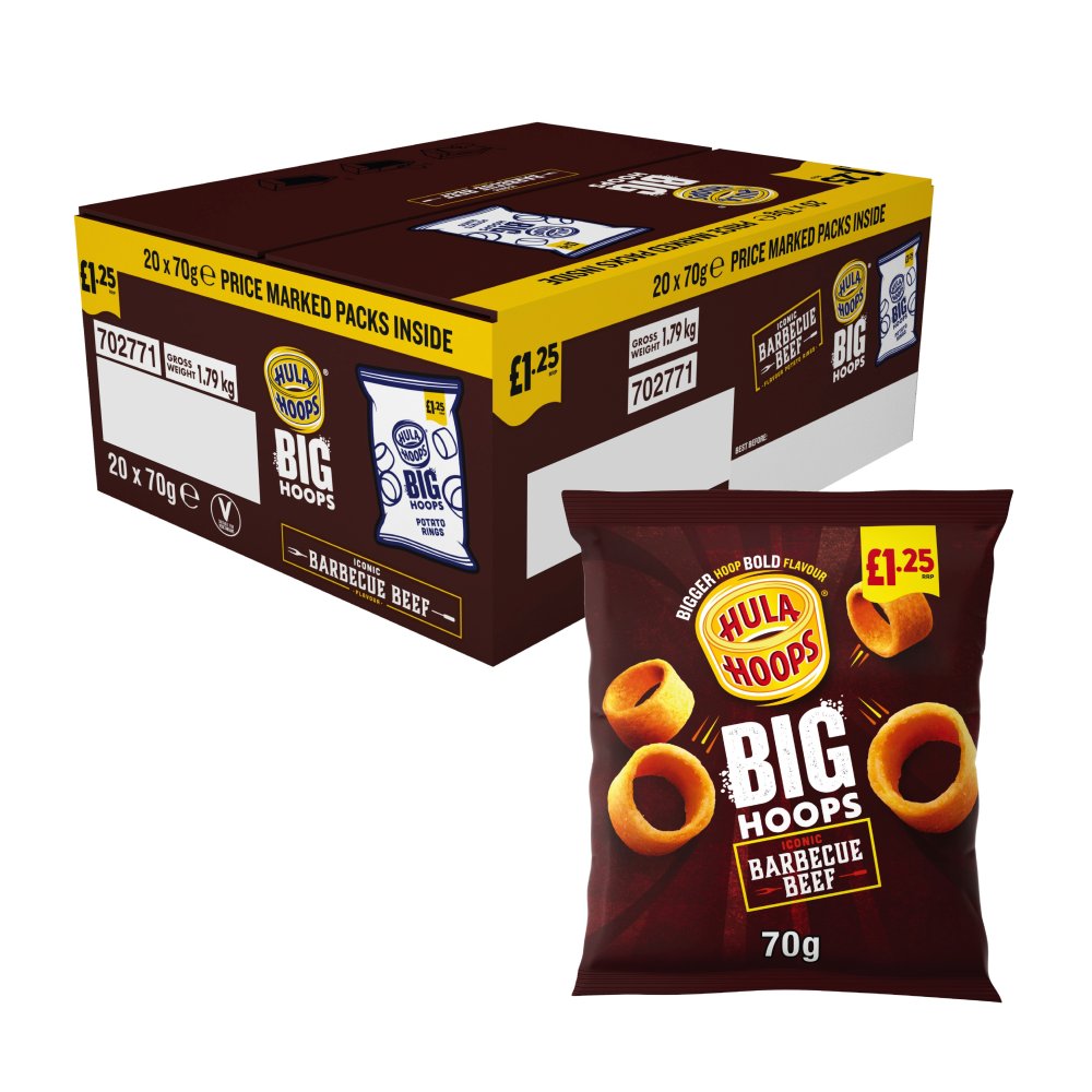 Hula Hoops Big Hoops BBQ Beef Crisps , £1.25 PMP (70g × 20 × 1)